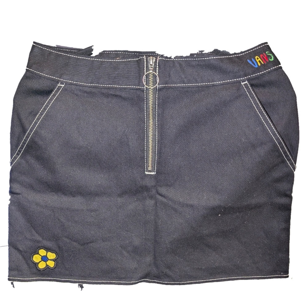 VANS Zip Denim Daisy Skirt Embroidered Size S